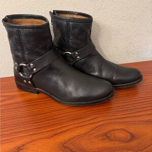 Frye Black Harness Leather Ankle Boots